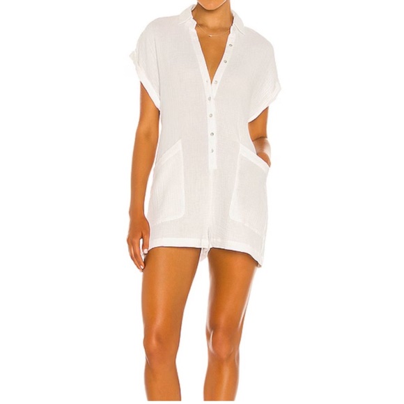 L*Space White Short-Sleeve Swim Cover-Up Mika Large - Picture 1 of 12